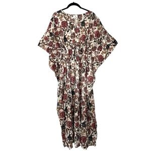 Design India Floral Kaftan Cotton Midi Dress Tunic Boho Chic Medium Large